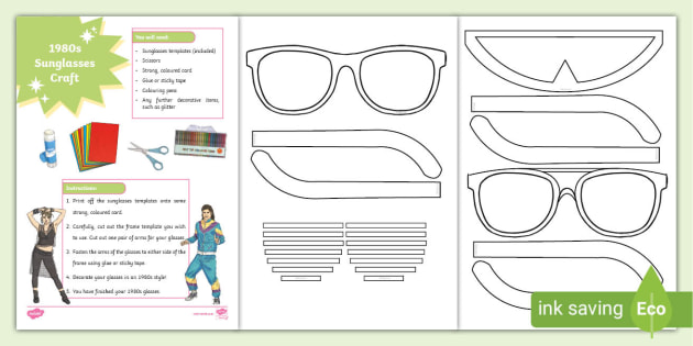 Template Printable Silly Glasses For Kids 1980s Sunglasses Craft