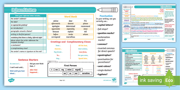 UKS2 Writing: Informal Letters Knowledge Organiser