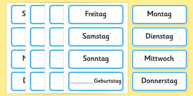 Days Of The Week Months Of The Year Labels German