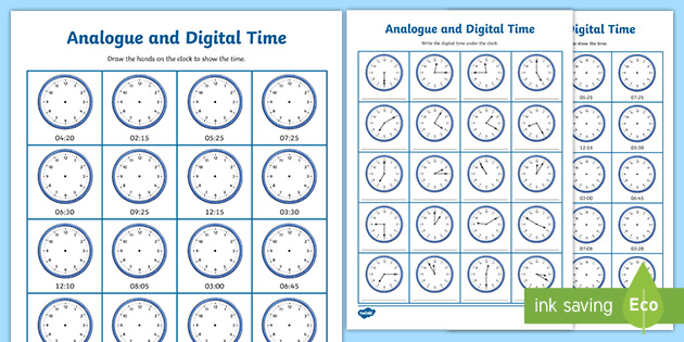 analogue and digital time activity worksheets