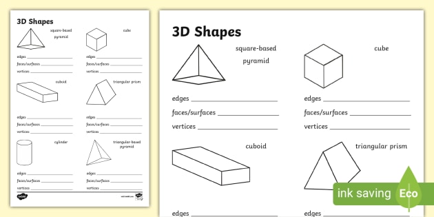 Properties of 3D Shapes Worksheet, Math