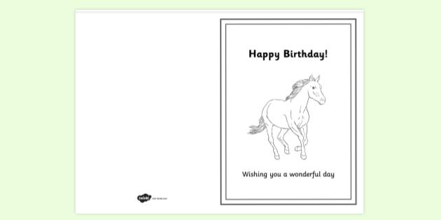 FREE! - Running Horse Theme Birthday Card Colouring