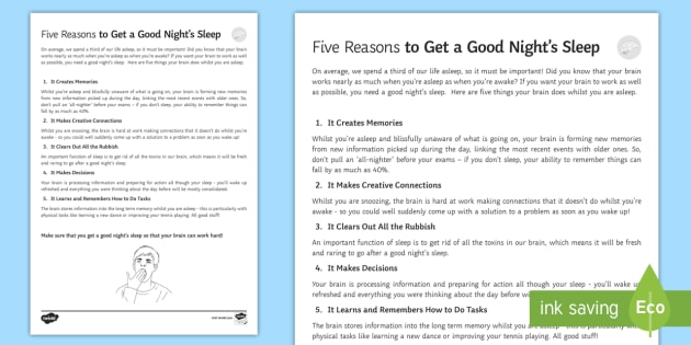 Guía para adultos: Cinco razones para dormir bien - Twinkl