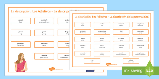 Adjectives For Physical Description And Personality Word Mat Spanish