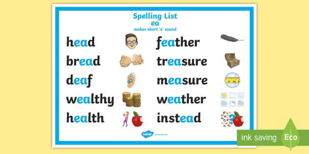 Spelling Ea Words short E Display Poster Teacher Made 