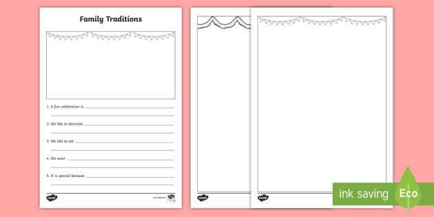 My Family Traditions Worksheet / Activity Sheet Families, Family