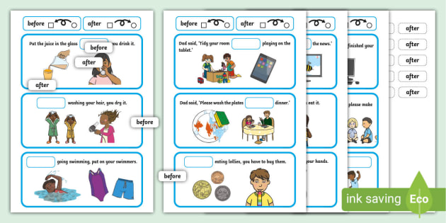 Before And After Worksheet - Cut-and-Paste Activity Sheet