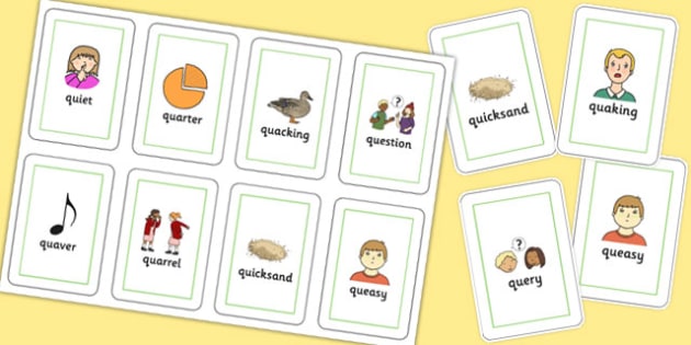 Two Syllable Qu Flash Cards