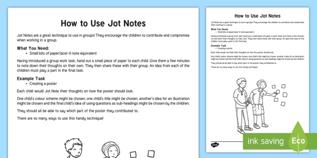 Jot Notes Explanation Sheet (Teacher-Made)