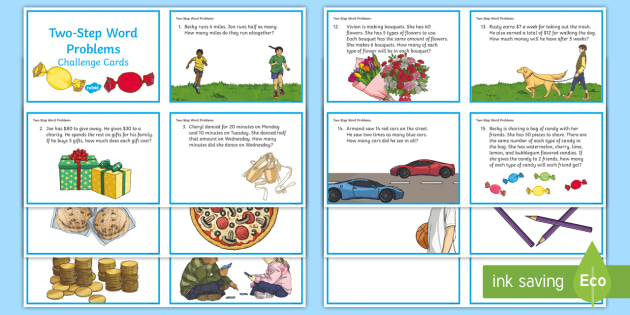 Two-step Word Problems Challenge Cards (teacher Made)