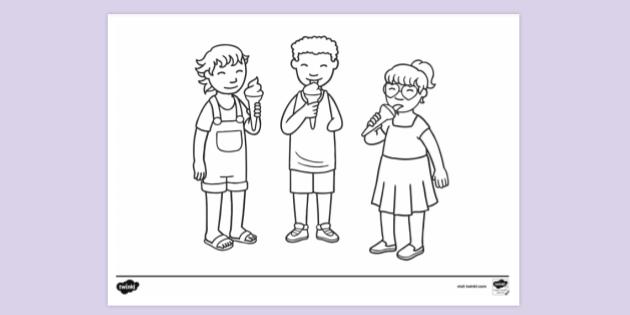 Children Eating Ice Cream Colouring Sheet Colouring Colouring Sheets