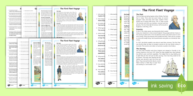 First Fleet Comprehension Reading Activity - English