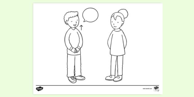 Speaking Colouring In Child Holding Head Up Keeping Still Speaking Colouring Sheet