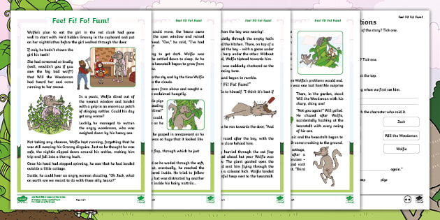 Fee! Fi! Fo! Fum! Differentiated Reading Comprehension Activity