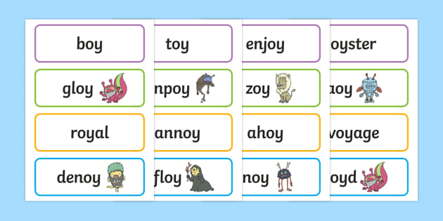 Phase 5 'oy' Flashcards Real and Nonsense Words