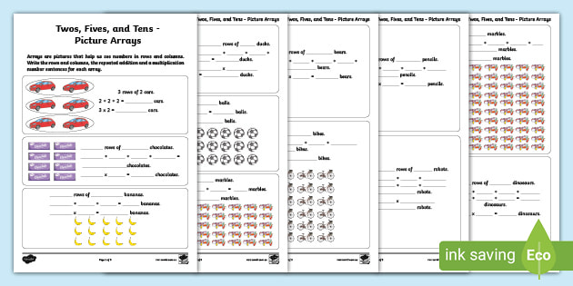 twos fives and tens picture arrays array maths resources