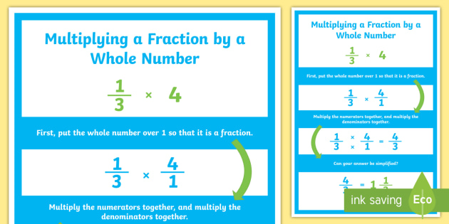 Multiplying Fractions By Whole Numbers Poster Multiplying Fractions