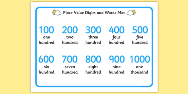 Place Value Digits And Words Mat 100 1000 Teacher Made