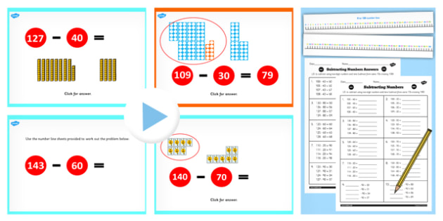 Year 2 Subtracting 2 Digit Numbers and Tens Crossing 100 Same 10s