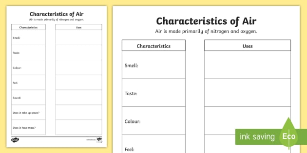 properties of air worksheet characteristics print use