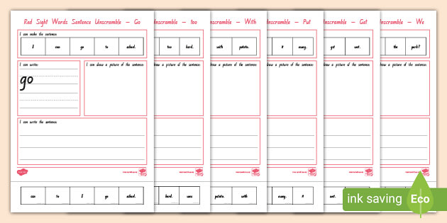 new zealand reading red sight words sentence unscramble