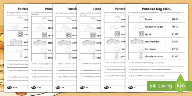 pancake day menu challenge differentiated worksheets