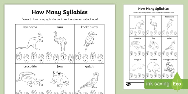 How Many Syllables Australian Animals (teacher made)