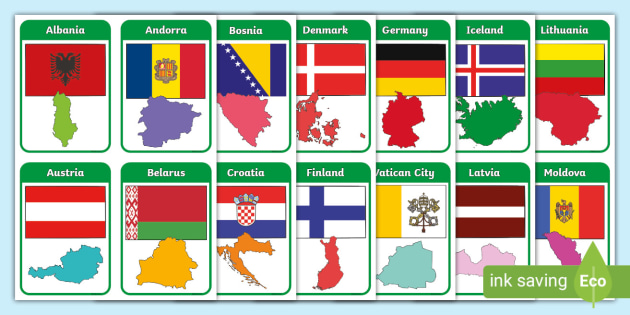 Flags and capital cities of Europe Poster and free flag game