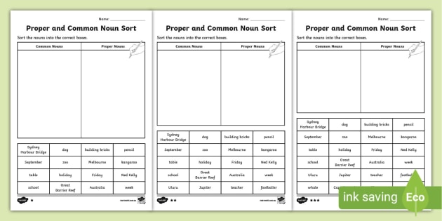 Proper and Common Noun Sort Worksheet (teacher made)