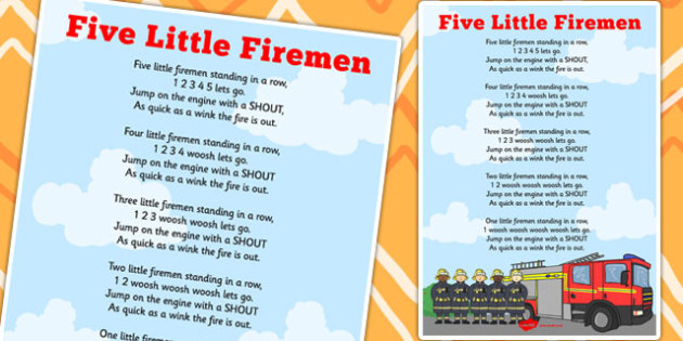 Five Little Firemen Counting Song Sheet