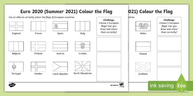 Euro 2020 (Summer 2021) Colour the Flag Activity Sheet