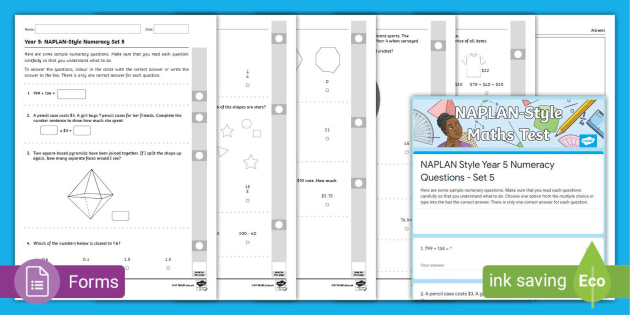 NAPLAN-Style Numeracy Example Tests - Maths Revision