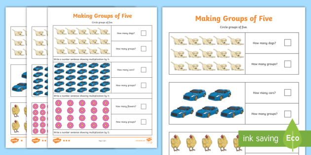 making groups of five differentiated worksheets