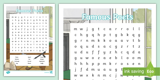 Famous Poets Word Search (teacher made)