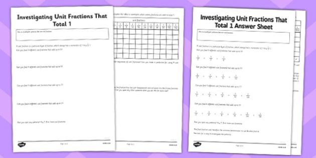 Year 6 Add Fractions Investigation Worksheet / Worksheet