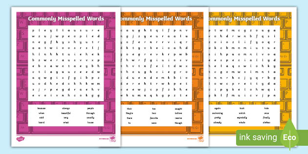 Commonly Misspelled Words Word Searches Teacher Made