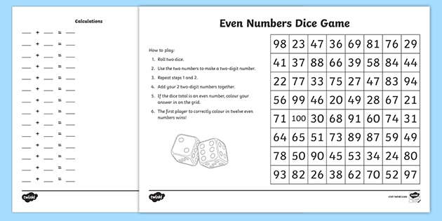 and Numbers Dice Game