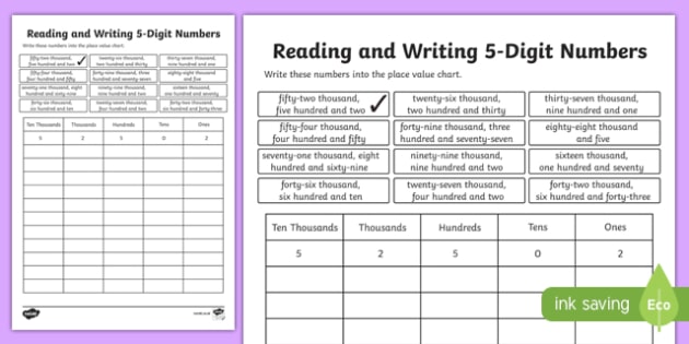 Place Value Reading And Writing 5 Digit Numbers Worksheet