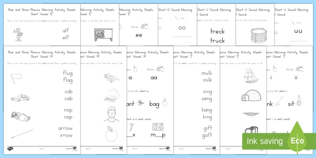 T L 52172 Rise And Shine Phonics Short Vowel Sounds Morning Activity Sheets Ver 2 