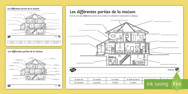 Parts of a House Worksheet / Activity Sheet French - KS3