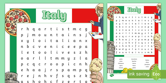 Italy Word Search Teacher Made