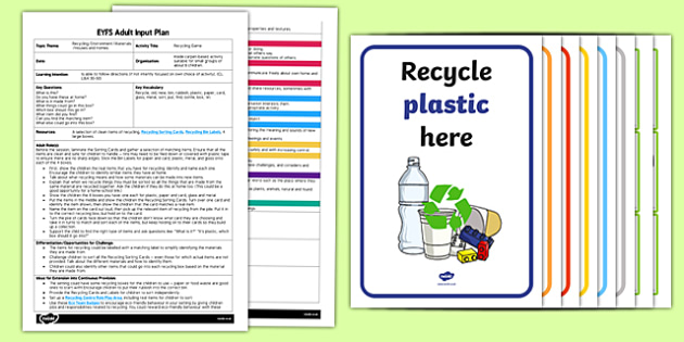 EYFS Recycling Game Adult Input Plan and Resource Pack