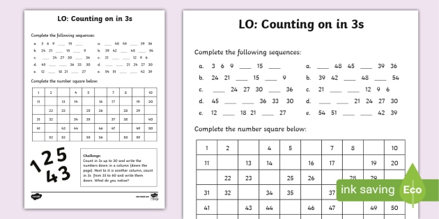 Counting by 3 Worksheet  Primary Resources (teacher made)