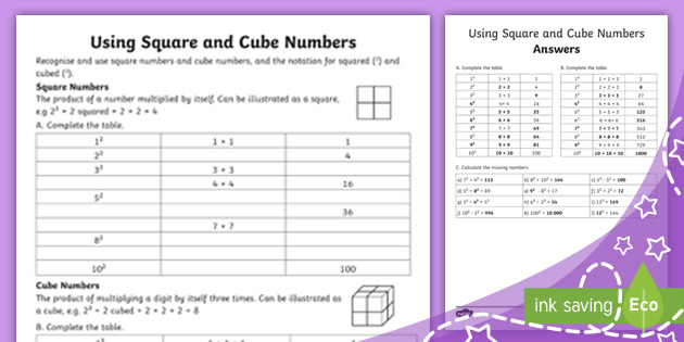👉 Using Square And Cube Numbers Worksheet Ages 9 11