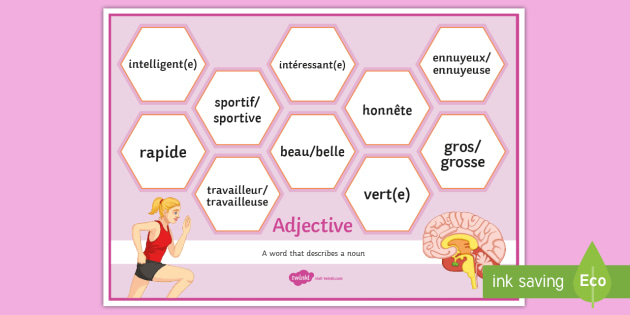 French Adjectives With Definition And Examples Display Poster