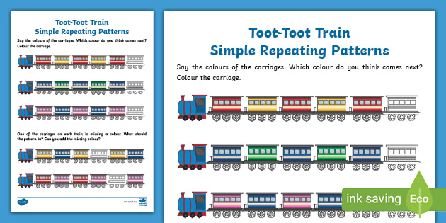 👉 Toot-Toot Train Simple Repeating Pattern Worksheet