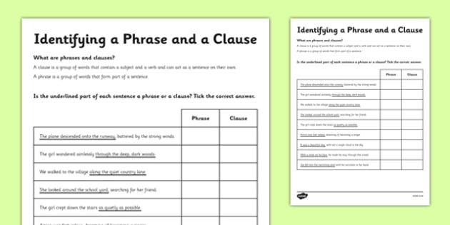 Phrases And Clauses Quiz Primary Resources teacher Made 