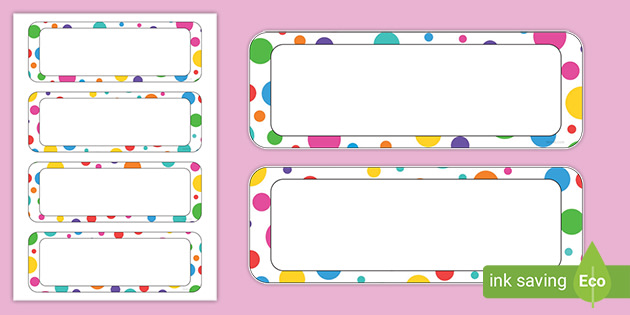 👉 Multicoloured Polka Dot Editable Drawer Peg Name Labels