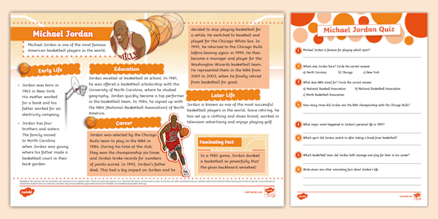 Michael Jordan Fact File and Quiz KS2 Athletes