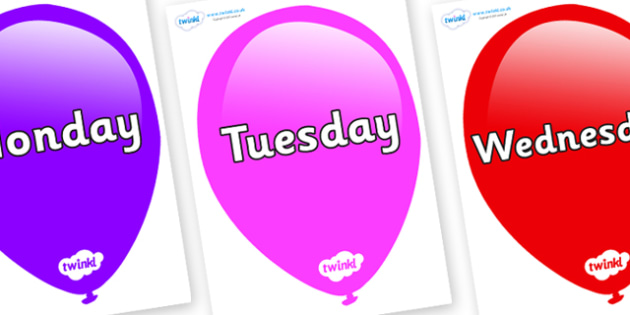 Days of the Week on Balloons
